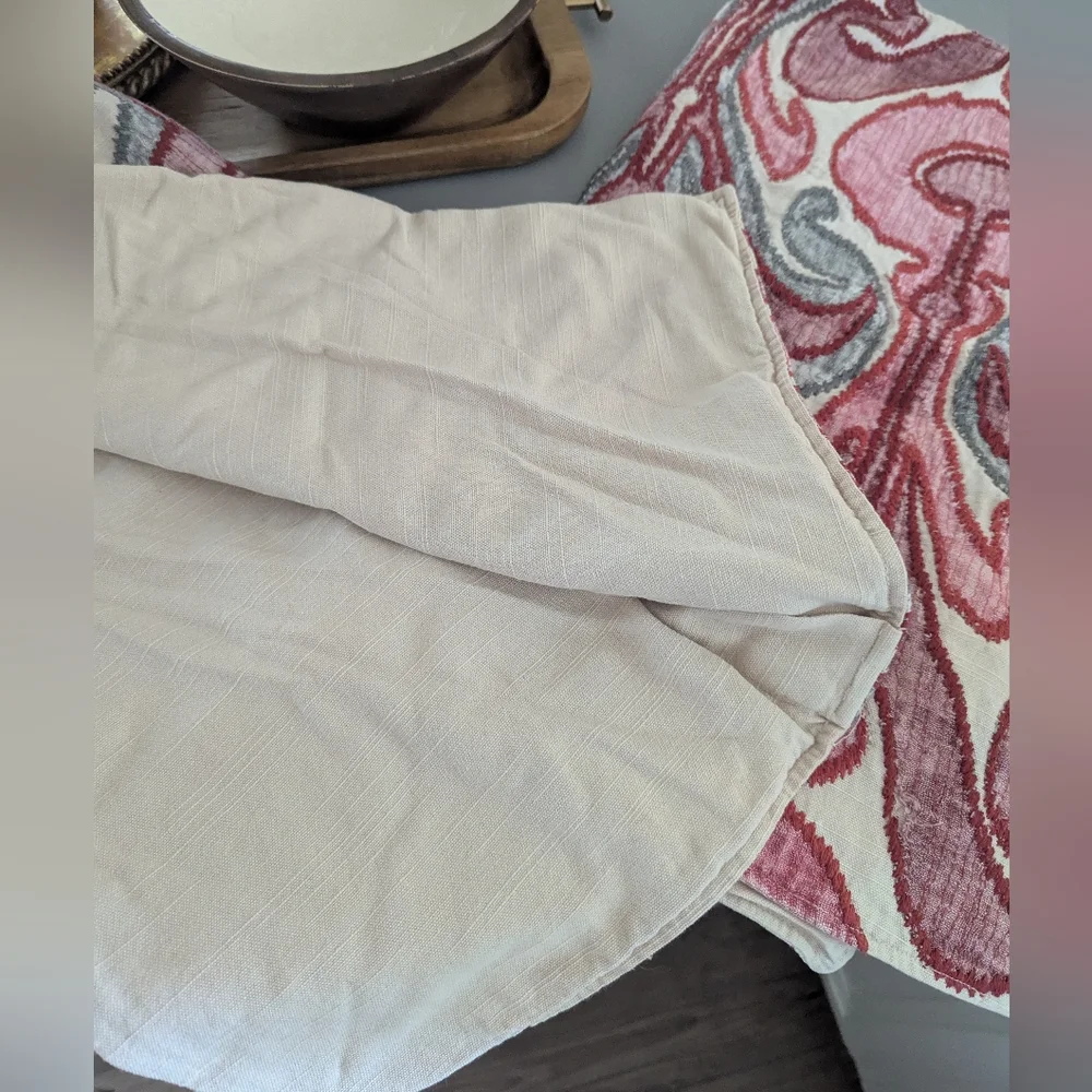 (2) Pottery Barn "KENMARE" Ikat Embroidered Pillow Covers 24" Red/Gray - Picture 5 of 9